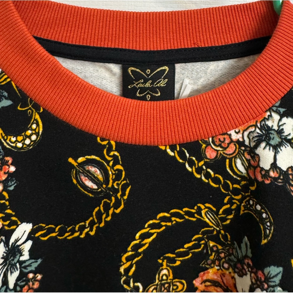 NEW! Laila Ali Women’s Floral Long Sleeve Floral Sweatshirt Pullover Black/Coral - Picture 7 of 13